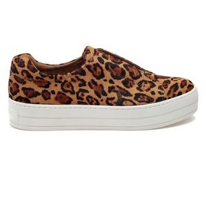 J/Slides Womens Heidi Brown Leopard Print Slip On Calf Hair Sneaker Shoe Sz 9